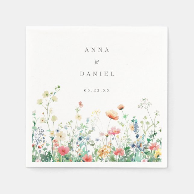 Whimsical Vildblomsäng Bröllop Pappersservett (Framsidan)