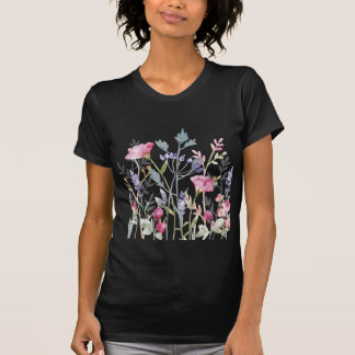 Whimsical Vildblomsäng Mörk Botanisk Konst T Shirt