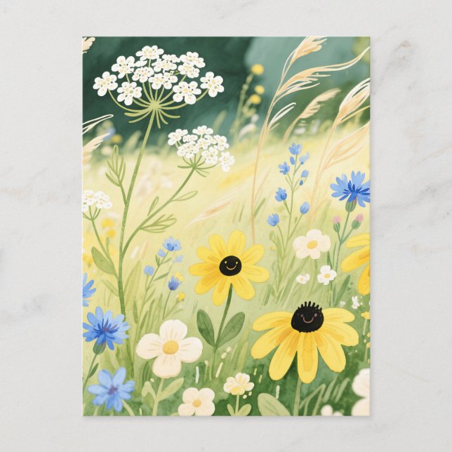Whimsical Vildblomsäng  Vykort (Framsida)