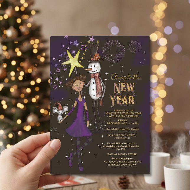 Whimsical Village Family New Year's Eve Snowman Inbjudningar (Whimsical Village Family New Year's Eve Snowman Invitation)