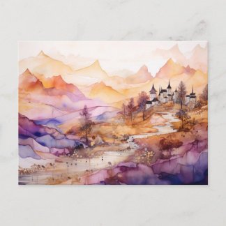 Whimsical Village Watercolor Postkort Vykort