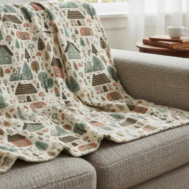 Whimsical Village with Cottages and Trees Fleecefilt (Skapare uppladdad)