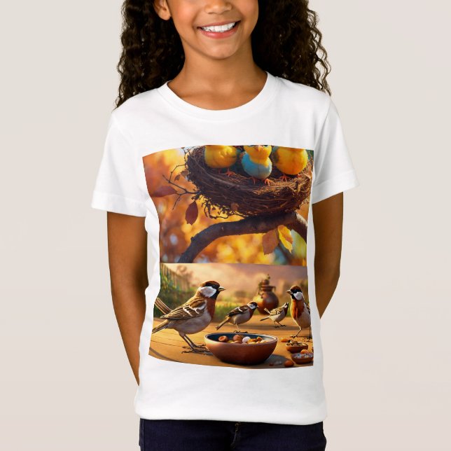 "Whimsical Vingar: Tecknad Bird T-Shirt Designs" (Framsida)