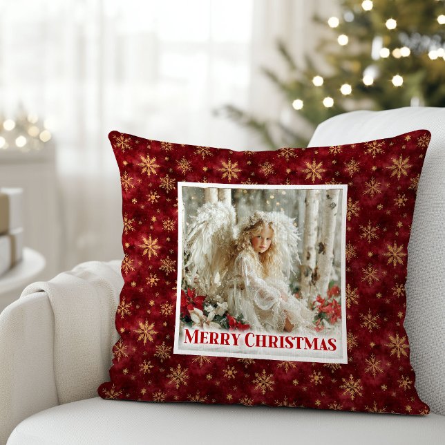 Whimsical Vintage Angel Red Gold Accent Christmas  Kudde (Whimsical Vintage Angel Red Gold Accent Christmas Pillow

)