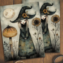 Whimsical Vintage Blommigt Witch Halloween Decoupa