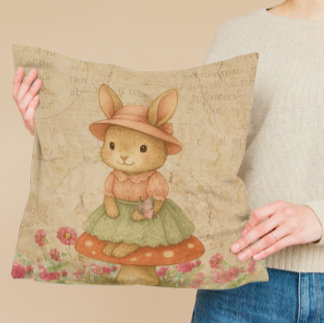 Whimsical Vintage Easter Bunny Pillow Kudde