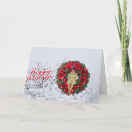 Whimsical Vintage Flicka Jul Helgkort