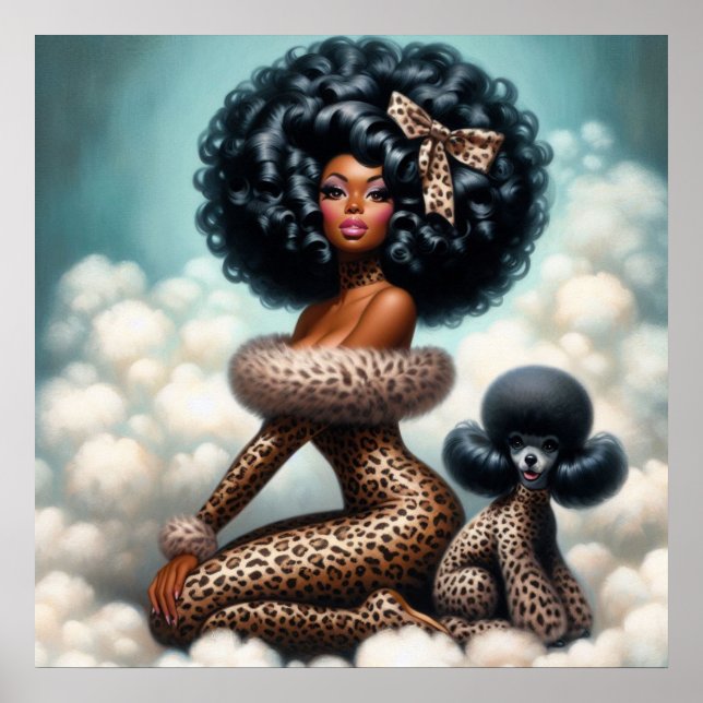 Whimsical Vintage Glamour: Afro Pin-Up Leopard  Poster (Framsidan)