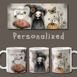 Whimsical Vintage Halloween Witch, Personlig Kaffemugg