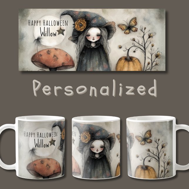 Whimsical Vintage Halloween Witch, Personlig Kaffemugg (Skapare uppladdad)