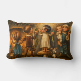 Whimsical Vintage Jul Tomtar Oljemålning Lumbarkudde