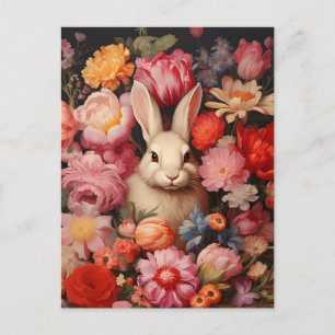 Whimsical Vintage Kanin Vårblomningar Helg Vykort
