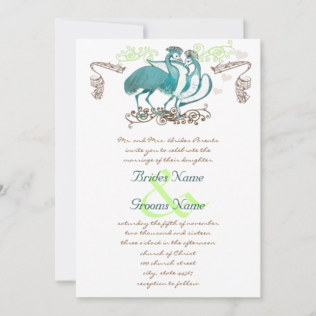 Whimsical Vintage Love Bird Bröllopsinbjudan Inbjudningar (Framsida)