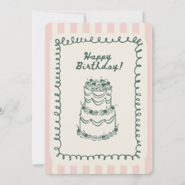 Whimsical Vintage Rosa Grön Födelsedagskort Julkort