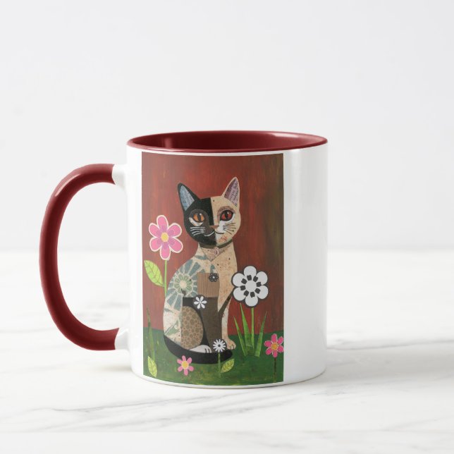 Whimsical Vintage Tidningscollage Calico Katt Mar Mugg (Vänster)