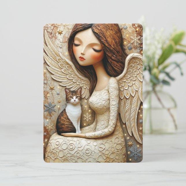 Whimsical Vinter Katt Fairy Maiden Kort (Stående Fram)