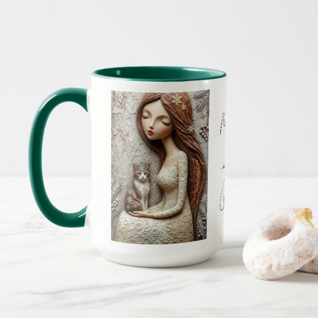 Whimsical Vinter Katt Fairy Mugg  (Med munk)