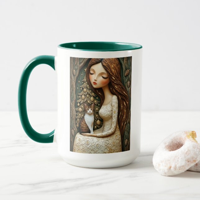 Whimsical Vinter Katt Fairy Mugg Vintage Jul (Med munk)