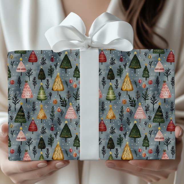 Whimsical vinter skog julgran mönster presentpapper (Skapare uppladdad)