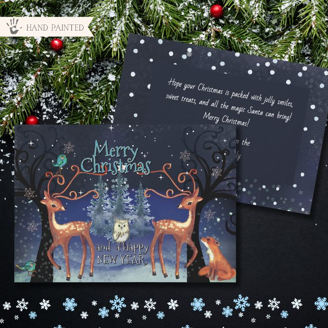 Whimsical vinter skog tomte julkort (Whimsical Winter Woodland Reindeer Christmas Holiday Card)
