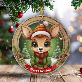 Whimsical Vinter Värld Vildmark Vilda Djur 🦌🎄 Julgransprydnad Keramik