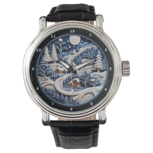 Whimsical Vinterby Under Stjärnhimmel Armbandsur