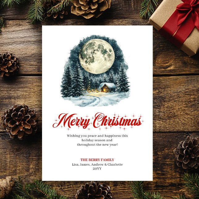 Whimsical Vinterscen Röd Grön Välkomstkort Julkort (Whimsical Winter Scene Red Green Greeting Card)
