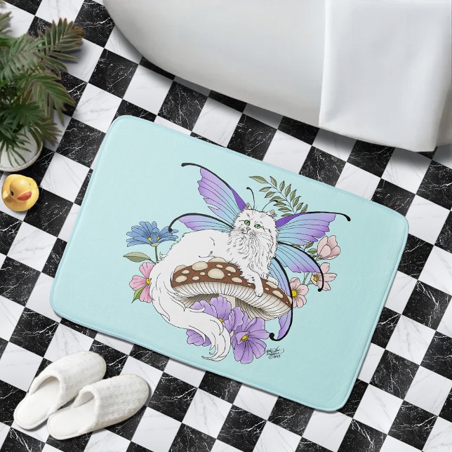 Whimsical Vit Fäcat Blå Svamp Fantasi Badrumsmatta (Skapare uppladdad)