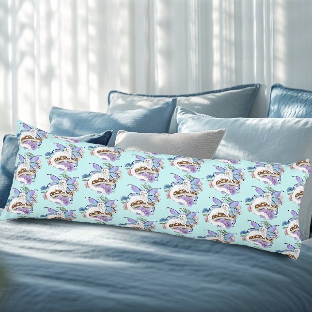 Whimsical Vit Fäcat Blå Svamp Fantasi Kroppskudde (Skapare uppladdad)
