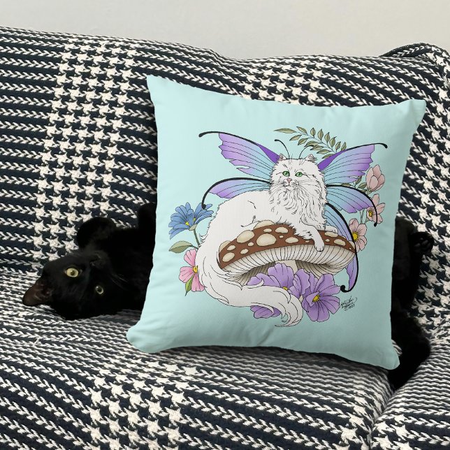 Whimsical Vit Fäcat Blå Svamp Fantasi Kudde (Skapare uppladdad)