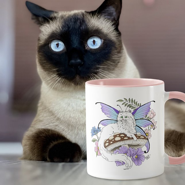 Whimsical Vit Fäcat Blå Svamp Fantasi Mugg (Skapare uppladdad)