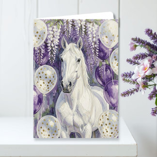 Whimsical Vit Häst Under Wisteria Födelsedag Kort