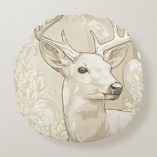 Whimsical Vit Hjort och Bubblor Fantasy Rund Acc Kudde