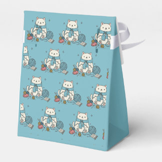 Whimsical Vit Katt Stickning Hobby Grafisk Design Presentaskar