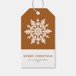Whimsical Vit Snöflinga Bränd Orange Jul Presentetikett