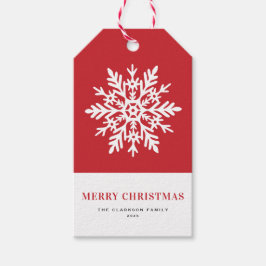 Whimsical Vit Snöflinga Röd Jul Presentetikett