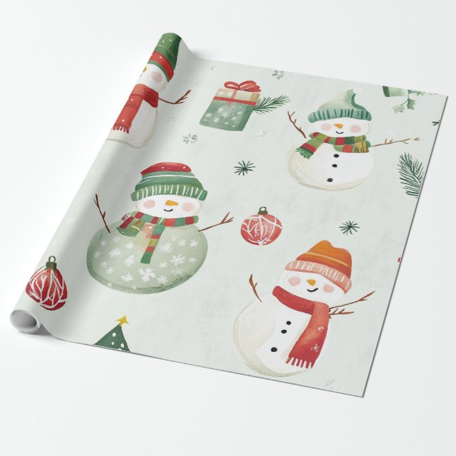 Whimsical Vit snöman Presentpapper (Utrullad)