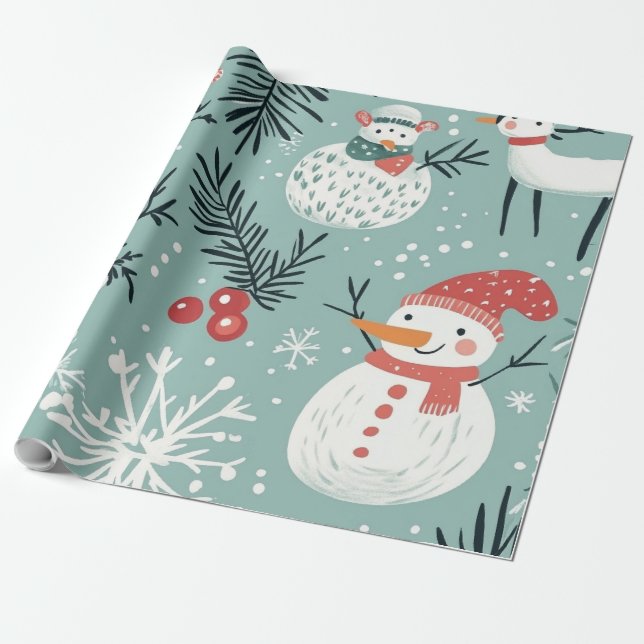 Whimsical Vit snöman Presentpapper (Utrullad)