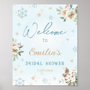 Whimsical vit vinter snö frusen bröllopsdusch poster