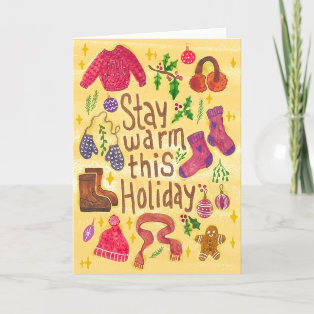 Whimsical Warm Cozy Season Hand Painted Cute Helgkort (Framsida)
