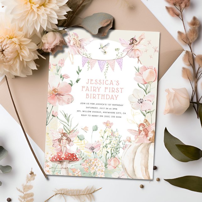Whimsical Watercolor Älva 1-årsfirande Inbjudningar (Skapare uppladdad)