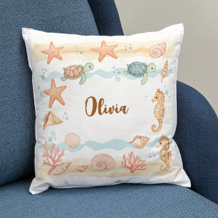 Whimsical Watercolor Bebis Havsmonster Kudde