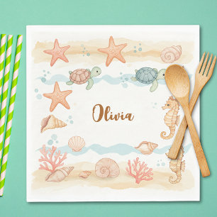 Whimsical Watercolor Bebis Havsmonster Pappersservett