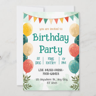 Whimsical Watercolor Birthday Celebration Invitati Inbjudningar