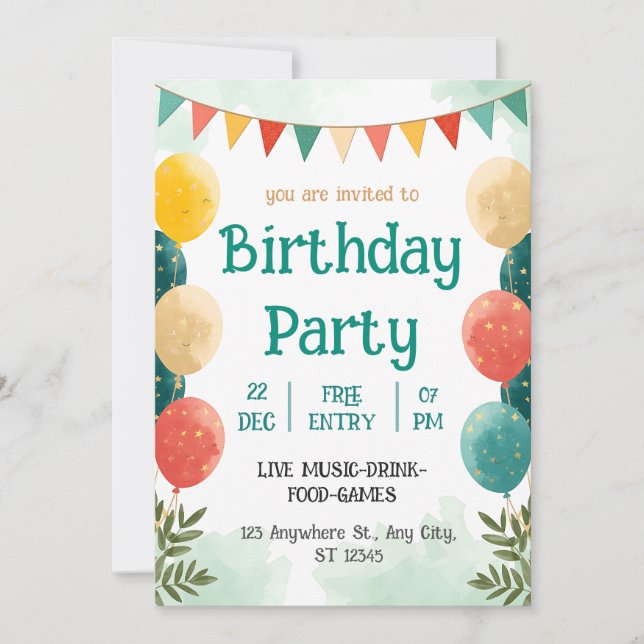 Whimsical Watercolor Birthday Celebration Invitati Inbjudningar (Framsida)