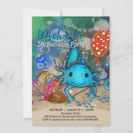 Whimsical Watercolor Blå Axolotl Pojkars Födelseda Inbjudningar