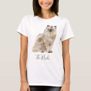 Whimsical Watercolor Blommig Brudkatt T Shirt