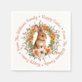 Whimsical Watercolor Blommig Påskkel Hare Orange Pappersservett