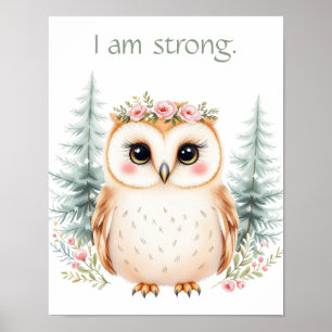 Whimsical Watercolor Blommigt Baby Uggla-bekräftel Poster