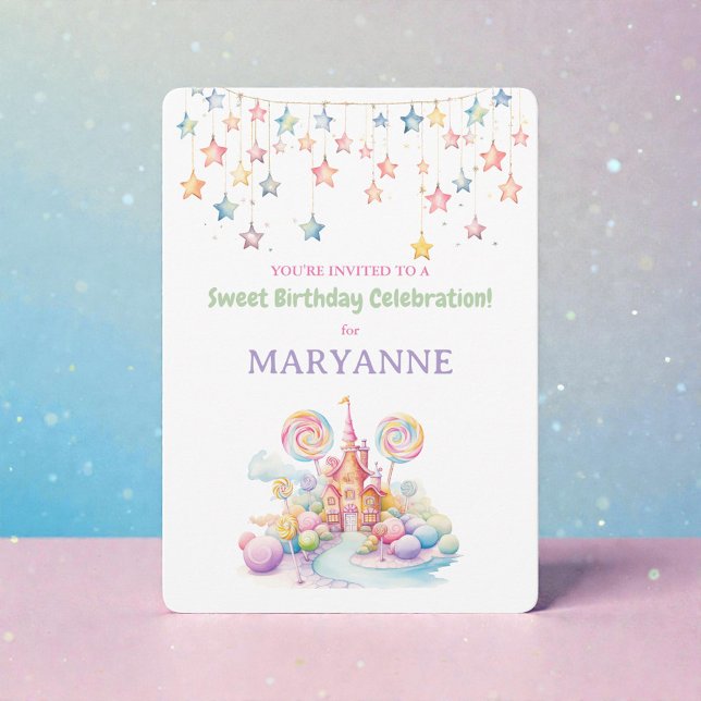 Whimsical Watercolor Candy Birthday Invitation Inbjudningar (Skapare uppladdad)